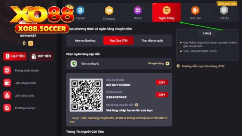 Hướng dẫn cách nạp tiền XO88 bằng các phương thức
